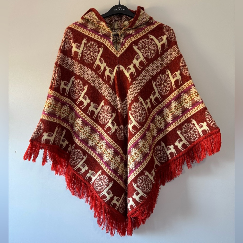 Authentic Hand-Woven Andean Alpaca Wool Poncho
-Boho -Peruvian/Bolivian Folk Art